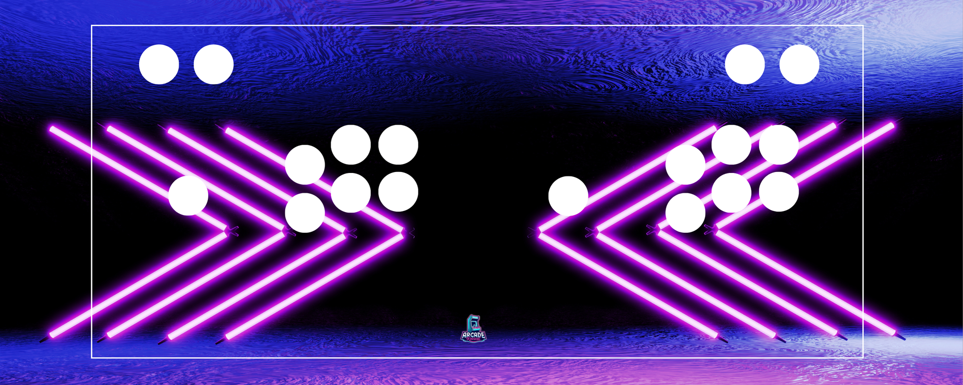 Neon Velocity arcade control panel overlay featuring button layout and neon arrow design for custom arcade machines