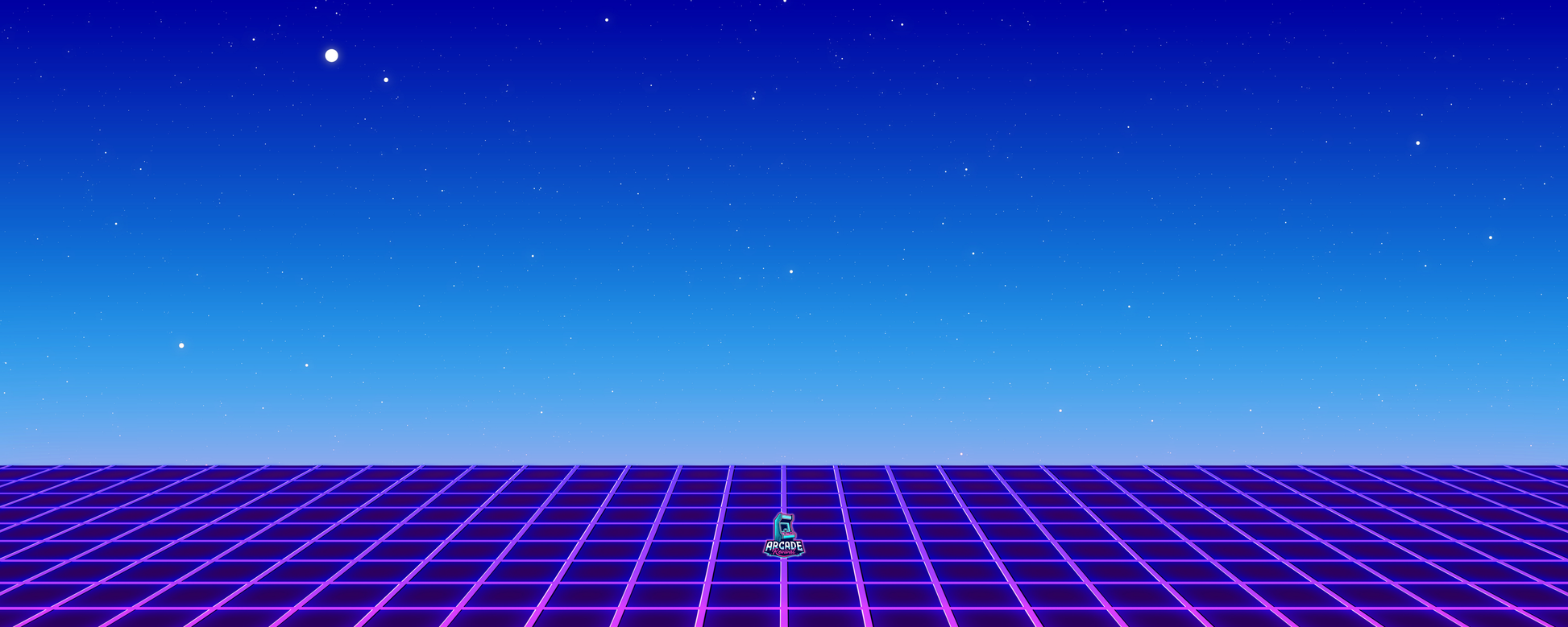 Horizon arcade control panel artwork featuring a glowing purple grid and twilight sky with starry backdrop