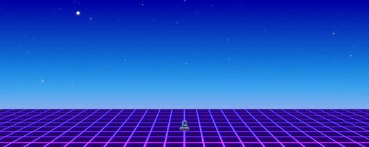 Horizon arcade control panel artwork featuring a glowing purple grid and twilight sky with starry backdrop
