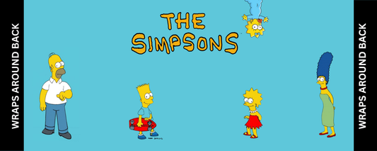 Simpsons 2-player arcade control panel artwork with blue background and full family characters for cabinet wrap