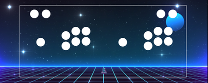 Starcade arcade control panel overlay by Arcade Revival with button layout preview on cosmic star grid background and glowing horizon