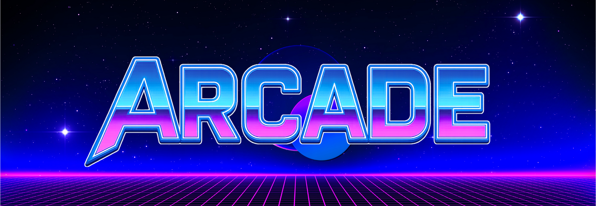 Arcade Horizon light up marquee with retro neon grid and cosmic starfield design by Arcade Revival.