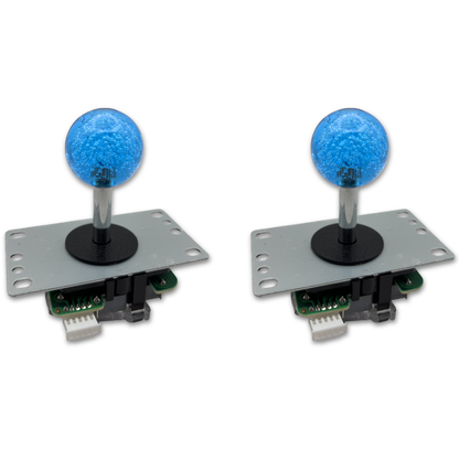 Blue crystal ball top arcade joystick – 2 unit view – 4/8-Way Adjustable – Arcade Revival