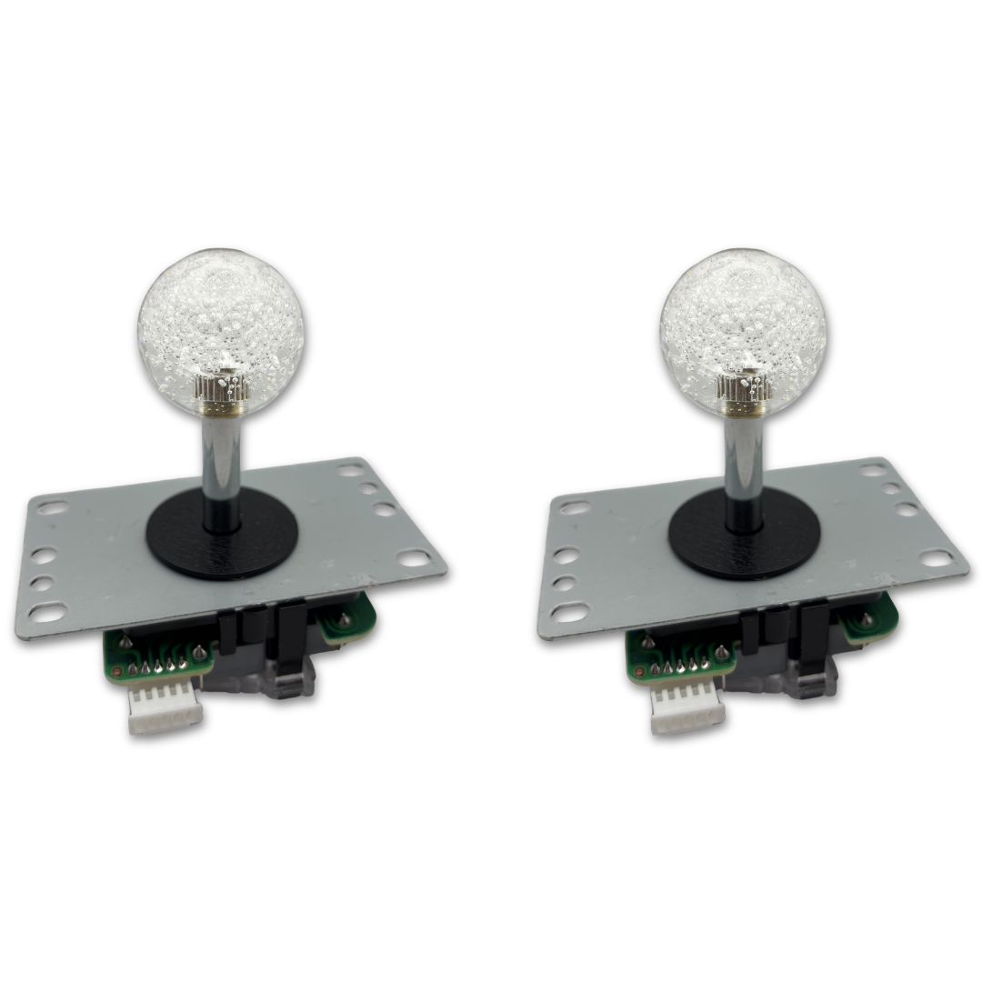 Clear crystal ball top arcade joystick – 2 unit view – 4/8-Way Adjustable – Arcade Revival