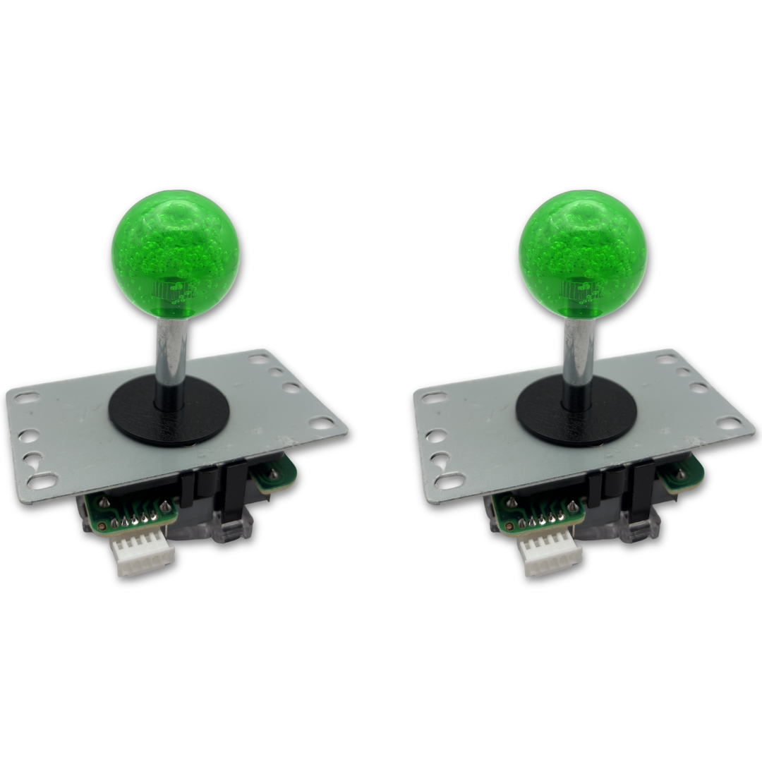 Green crystal ball top arcade joystick – 2 unit view – 4/8-Way Adjustable – Arcade Revival