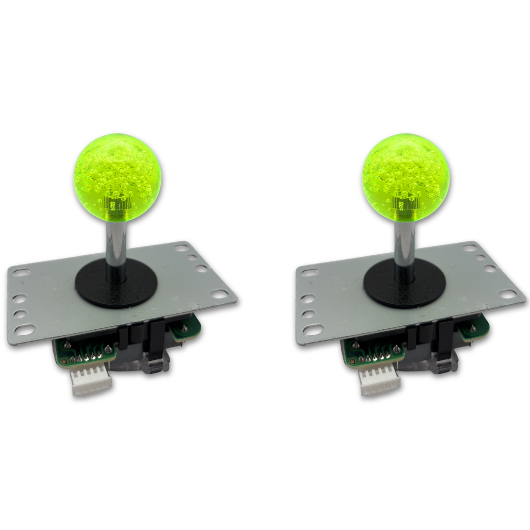 Lime crystal ball top arcade joystick – 2 unit view – 4/8-Way Adjustable – Arcade Revival