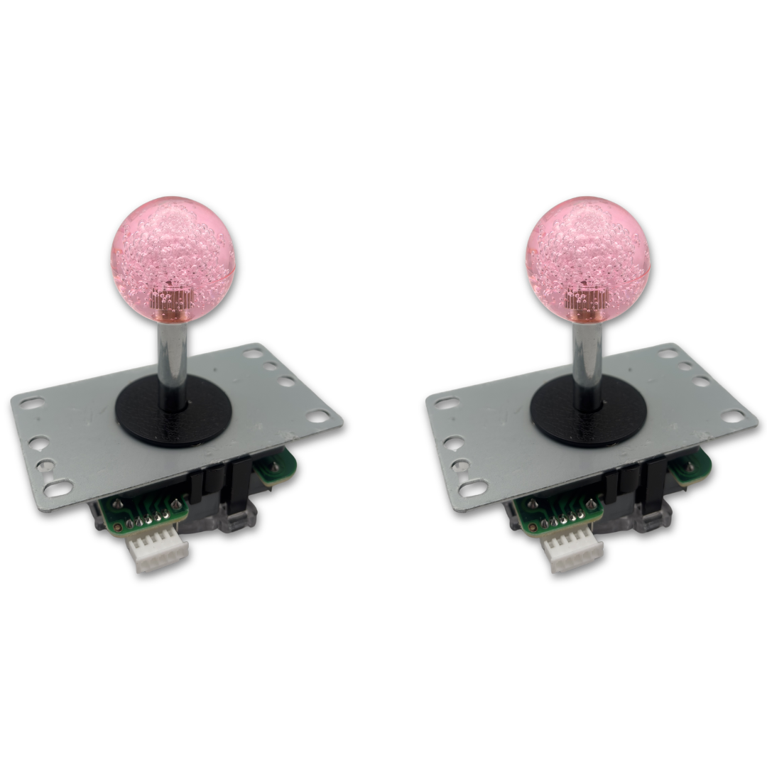 Pink crystal ball top arcade joystick – 2 unit view – 4/8-Way Adjustable – Arcade Revival