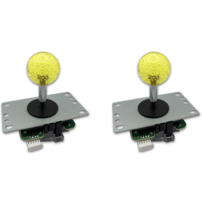 Yellow crystal ball top arcade joystick – 2 unit view – 4/8-Way Adjustable – Arcade Revival