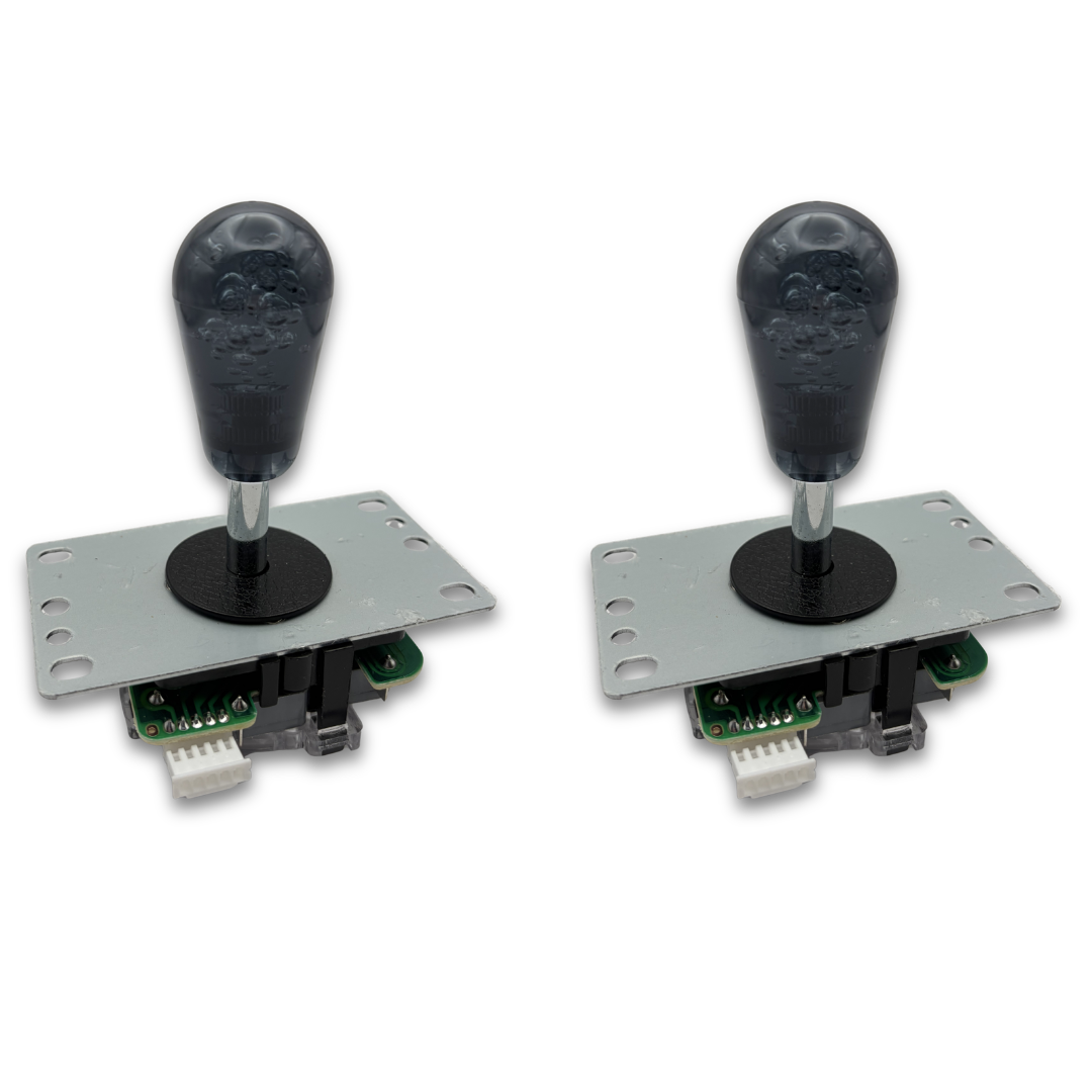 Clear crystal bat top arcade joystick – 2 unit view – 4/8-Way Adjustable – Arcade Revival