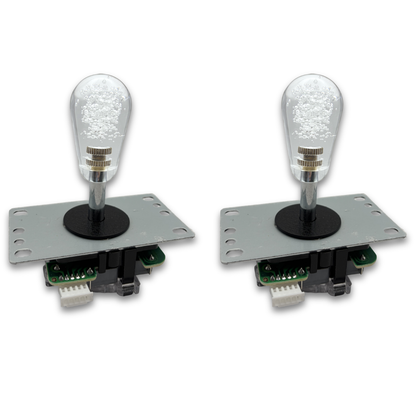 Clear crystal bat top arcade joystick – 2 unit view – 4/8-Way Adjustable – Arcade Revival