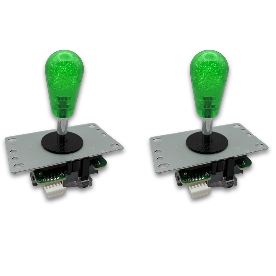Green crystal bat top arcade joystick – 2 unit view – 4/8-Way Adjustable – Arcade Revival