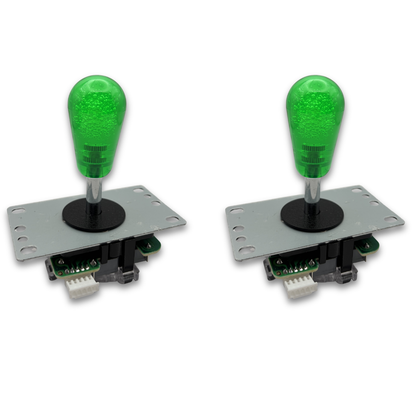 Green crystal bat top arcade joystick – 2 unit view – 4/8-Way Adjustable – Arcade Revival