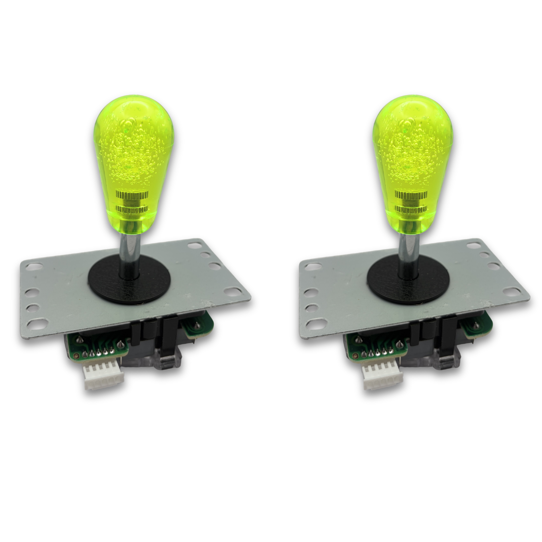 Lime crystal bat top arcade joystick – 2 unit view – 4/8-Way Adjustable – Arcade Revival