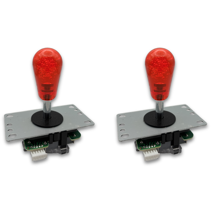 Red crystal bat top arcade joystick – 2 unit view – 4/8-Way Adjustable – Arcade Revival