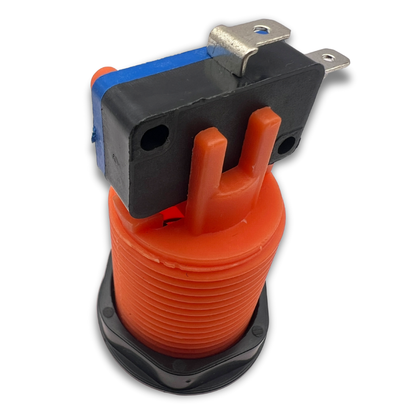 Close-up of orange arcade button terminals for wiring
