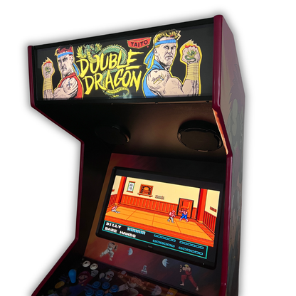 Arcade Revival Double Dragon marquee on a DIY retro arcade cabinet showing classic beat em up gameplay at an angle
