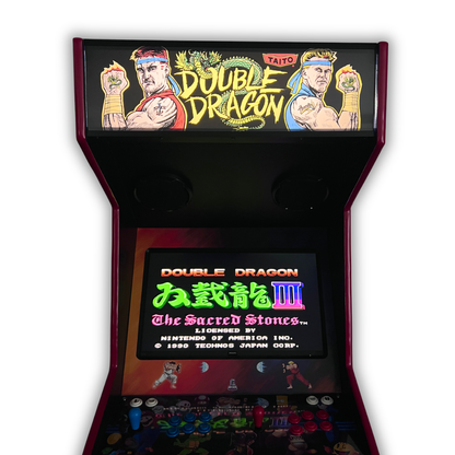 Arcade Revival Double Dragon marquee on a DIY retro arcade cabinet with title screen displayed