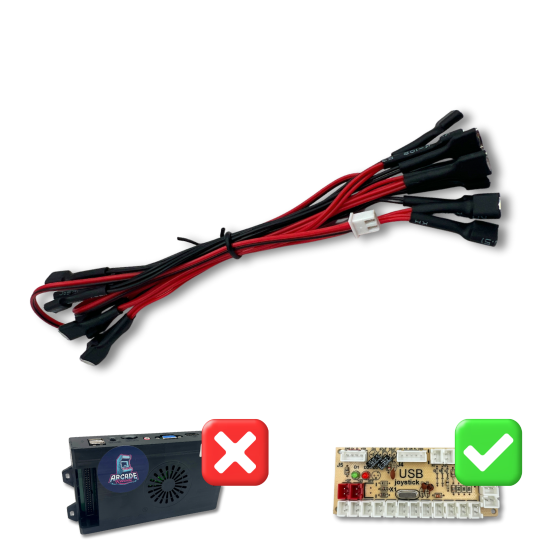 Arcade LED daisy chain wiring harness for encoder kits — compatible with USB encoders, not Pandora’s Box.