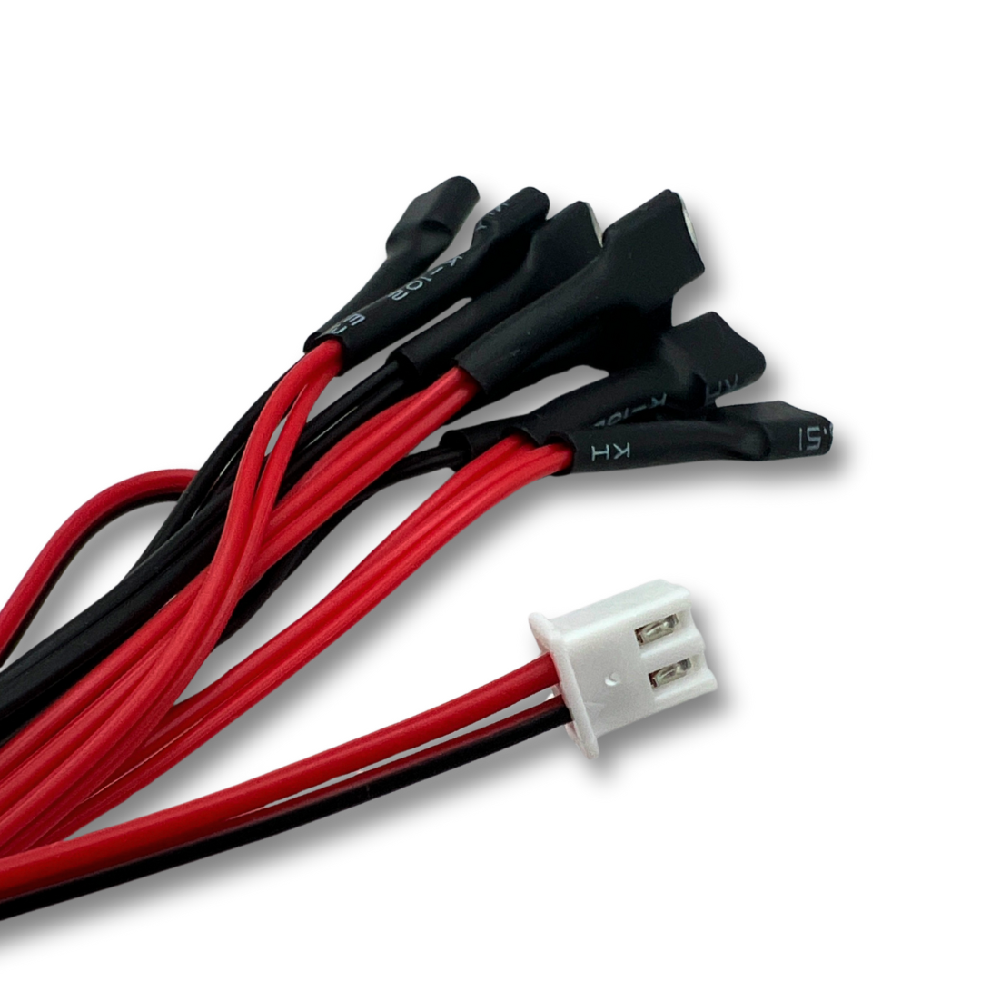 Arcade LED daisy chain harness showing Molex connector and multiple quick-connect terminals for encoder setup.