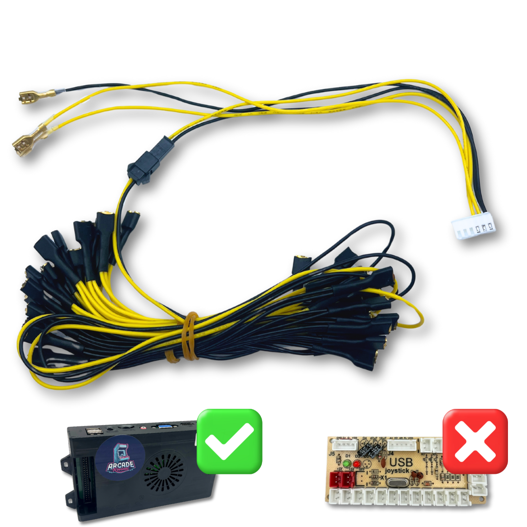 Arcade LED daisy chain wiring harness for Pandora’s Box kits — compatible with Pandora system, not USB encoders.