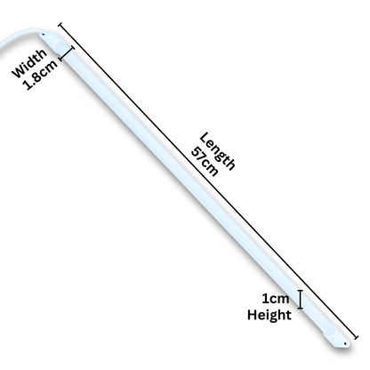 Dimension diagram showing 57cm length, 1.8cm width, and 1cm height of Arcade Revival LED marquee light bar.