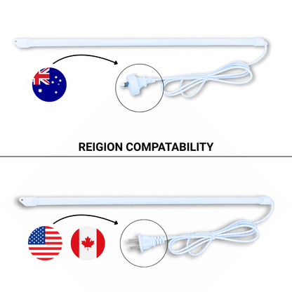 Arcade Revival marquee LED light bar showing region compatibility with Australian and USA Canada plug variants for DIY arcade cabinet installations.