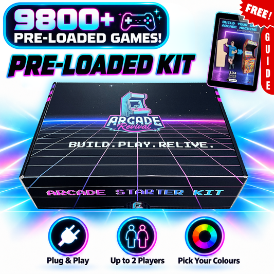 Arcade Revival Pre-Loaded Starter Kit with 9800 games, free build guide, plug and play setup, two-player support and custom colour options