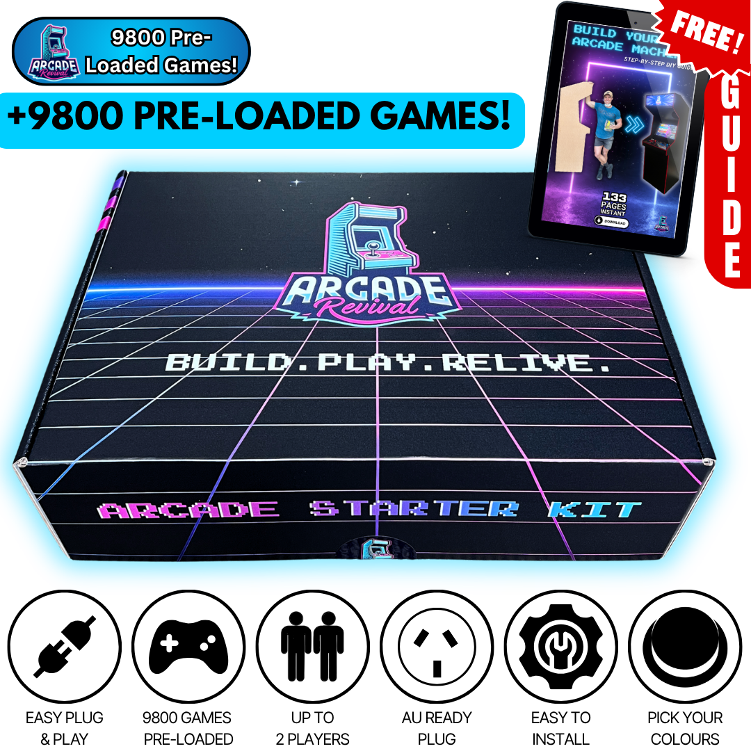 Arcade Revival preloaded arcade starter kit with 9800 games and free build guide, DIY arcade machine kit for home use