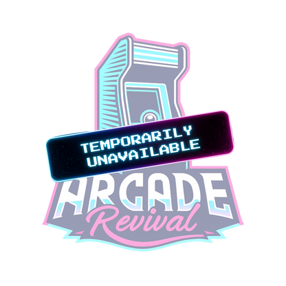 Arcade Revival logo with a banner over the top reading temporarily unavailable 