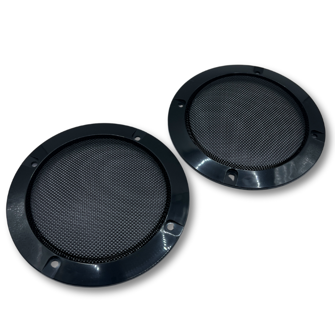 Pair of black 4-inch arcade speaker grilles with smooth rounded frames