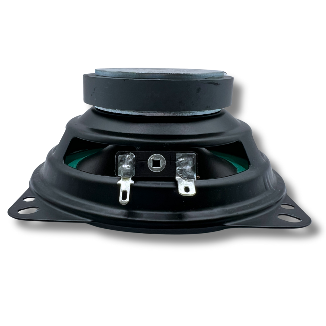 Side view of Roadstar VO-402 4-inch 2-way arcade speaker showing magnet and terminals