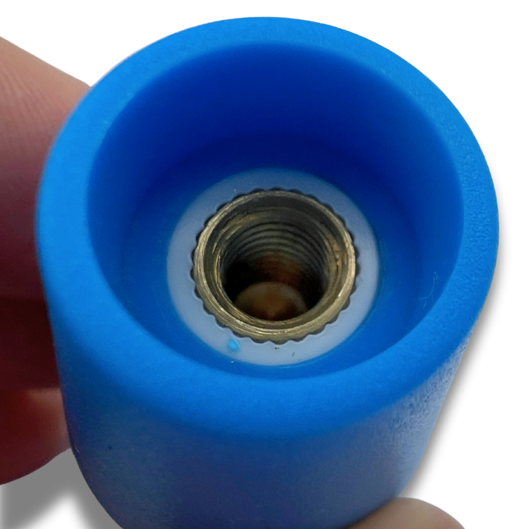 Blue bat top joystick handle for arcade machines showing simple screw on internal thread