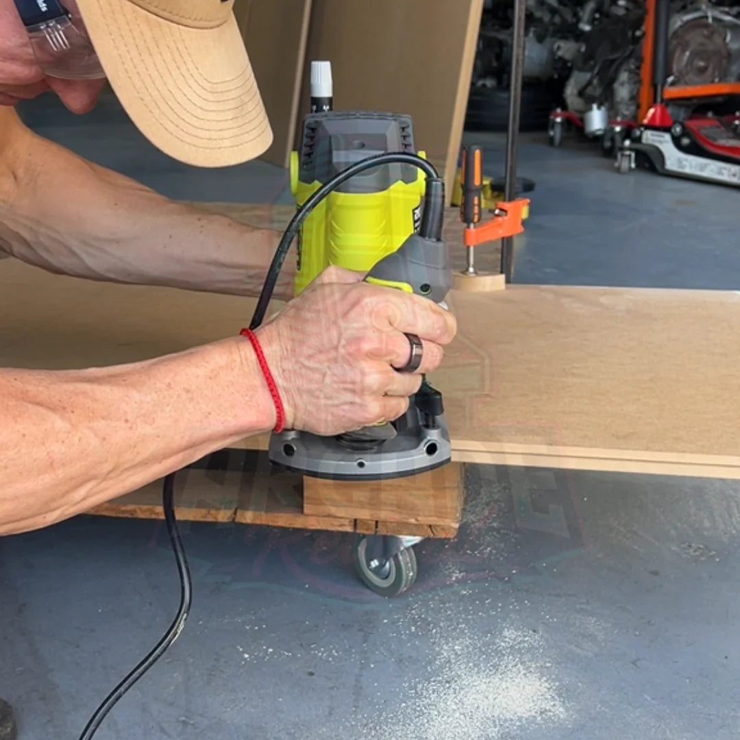 Using a router to cut the T-moulding slot for a DIY arcade machine cabinet build