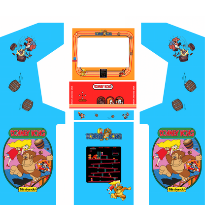 Donkey Kong classic arcade cabinet full wrap kit without marquee including side panels, control panel and bezel graphics for DIY arcade builds