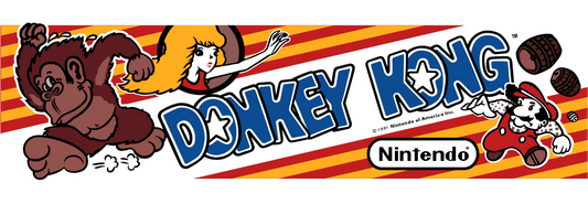 Donkey Kong reproduction arcade marquee featuring 1981 Nintendo artwork with Mario, Pauline, and Donkey Kong. printed on translucent film for backlit display.