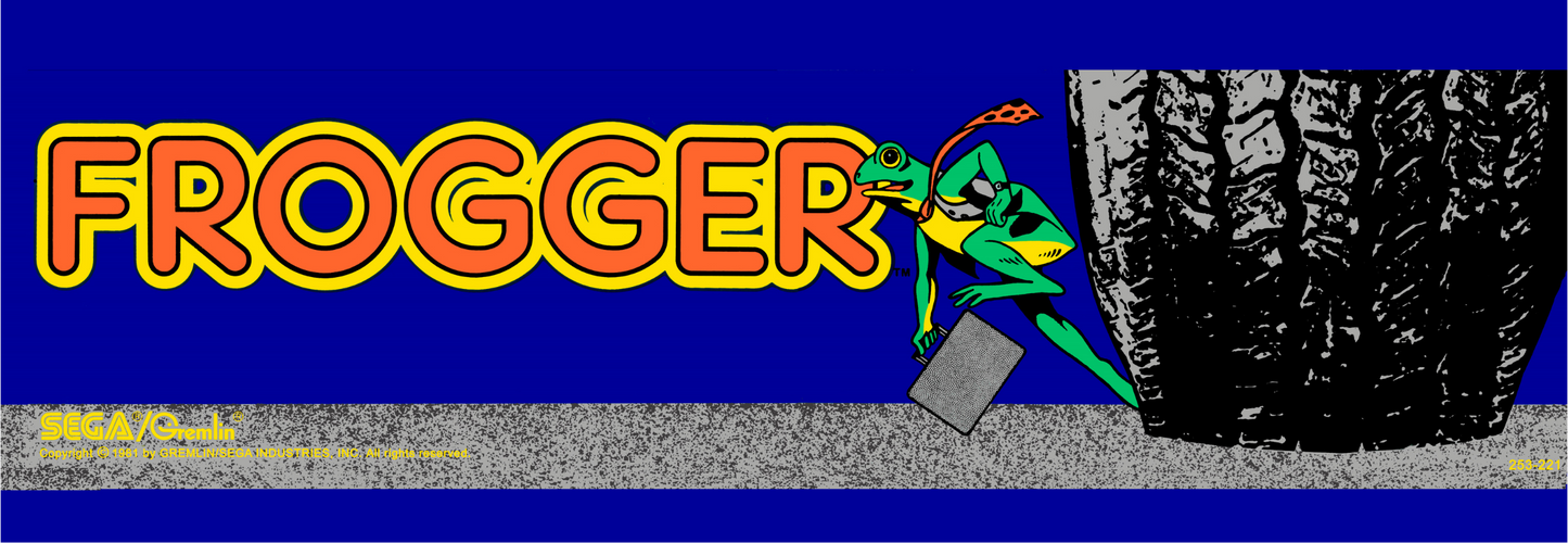 High-quality Frogger reproduction marquee for classic arcade restoration and display.