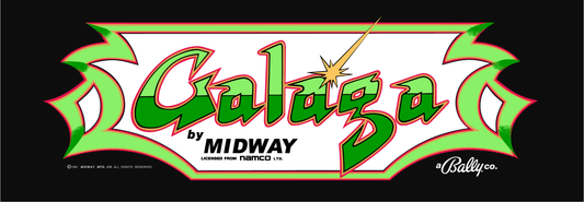 Reproduction Galaga arcade marquee printed on translucent film for backlit display.