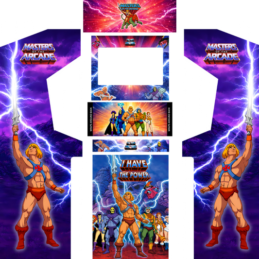 He-Man Classic Edition arcade cabinet wrap full kit with marquee – Masters of the Arcade retro 80s design for upright arcade machines