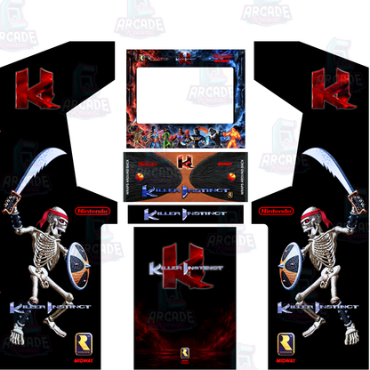 Killer Instinct reproduction full arcade cabinet wrap kit with side panels, screen surround, control panel and kick panel
