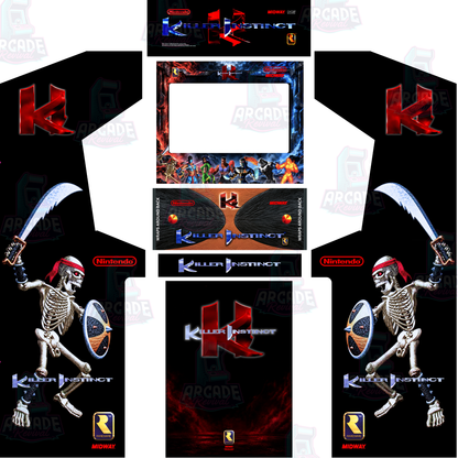 Killer Instinct reproduction full arcade cabinet wrap kit with marquee, side artwork, screen surround, control panel and kick panel