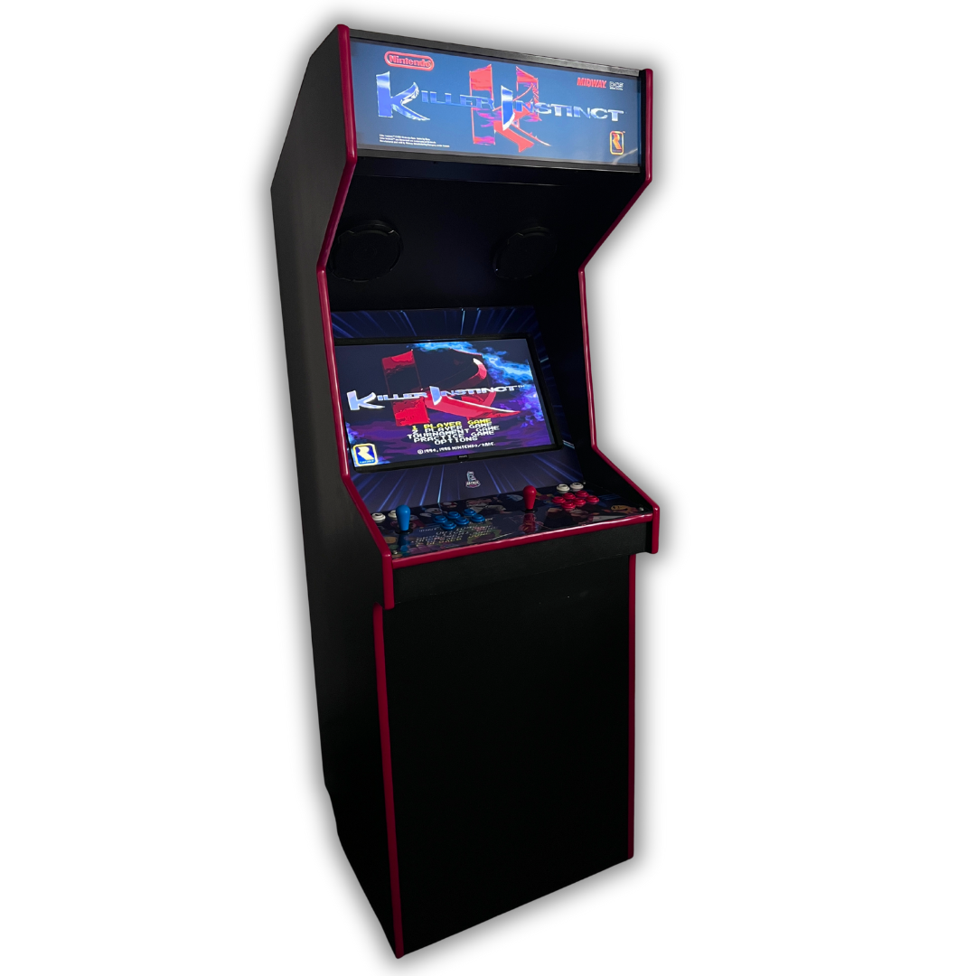 Full custom arcade cabinet featuring the Killer Instinct light-up marquee reproduction and in-game screen running on the machine by Arcade Revival