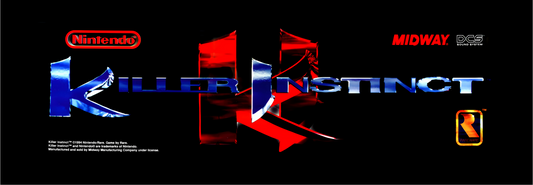 Killer Instinct arcade marquee reproduction featuring the iconic 1994 Nintendo and Midway design with metallic blue logo and red ‘K’ artwork – printed for lightbox arcade cabinets.