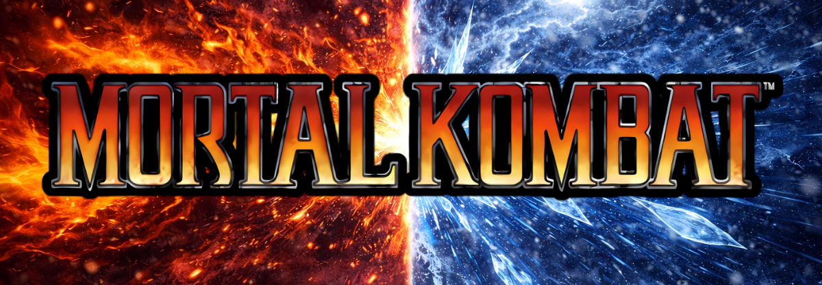 Mortal Kombat Fire vs Ice arcade cabinet marquee with flame and ice split design for retro arcade builds