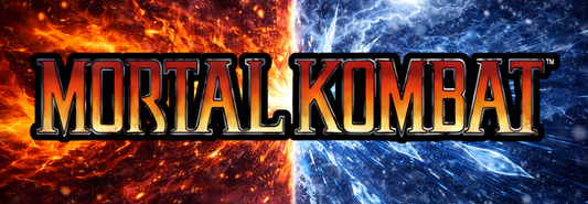 Mortal Kombat Fire vs Ice arcade cabinet marquee with flame and ice split design for retro arcade builds