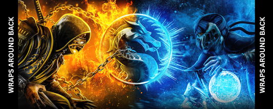 Mortal Kombat fire and ice arcade control panel overlay artwork featuring Scorpion and Sub Zero
