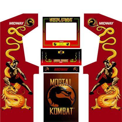 Mortal Kombat original arcade cabinet wrap kit without marquee featuring classic dragon artwork and authentic Midway arcade graphics.