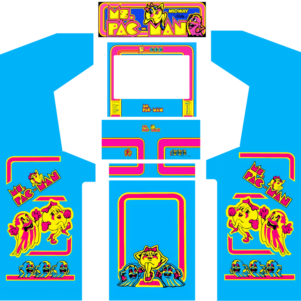 Ms Pac-Man Arcade Cabinet Wrap Kit – Retro Arcade Machine Graphics ...