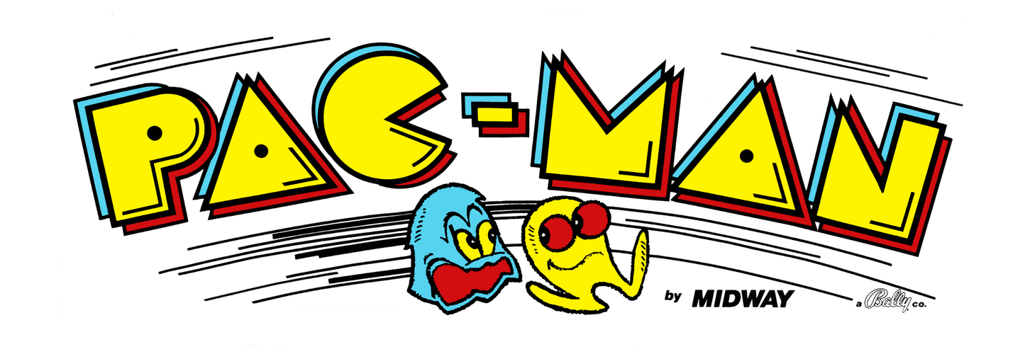 Reproduction Pac-Man arcade marquee, printed on translucent film for backlit display.