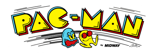 Reproduction Pac-Man arcade marquee, printed on translucent film for backlit display.
