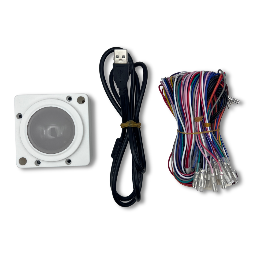 RGB USB arcade trackball kit including trackball unit, USB cable and wiring harness